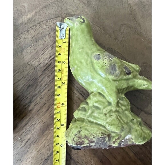 MCM Green Crackle Glaze Art Pottery Bird Figures Set Of 2 Farmhouse Bird Lovers - Picture 13 of 13